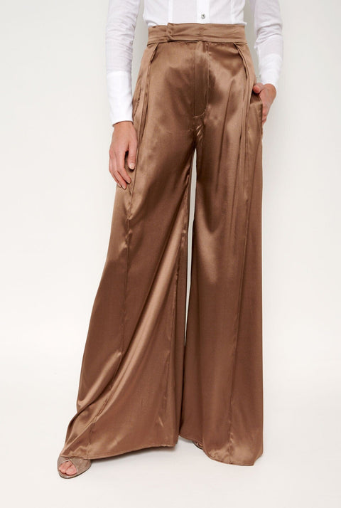 Pantalón palazzo de seda marrón