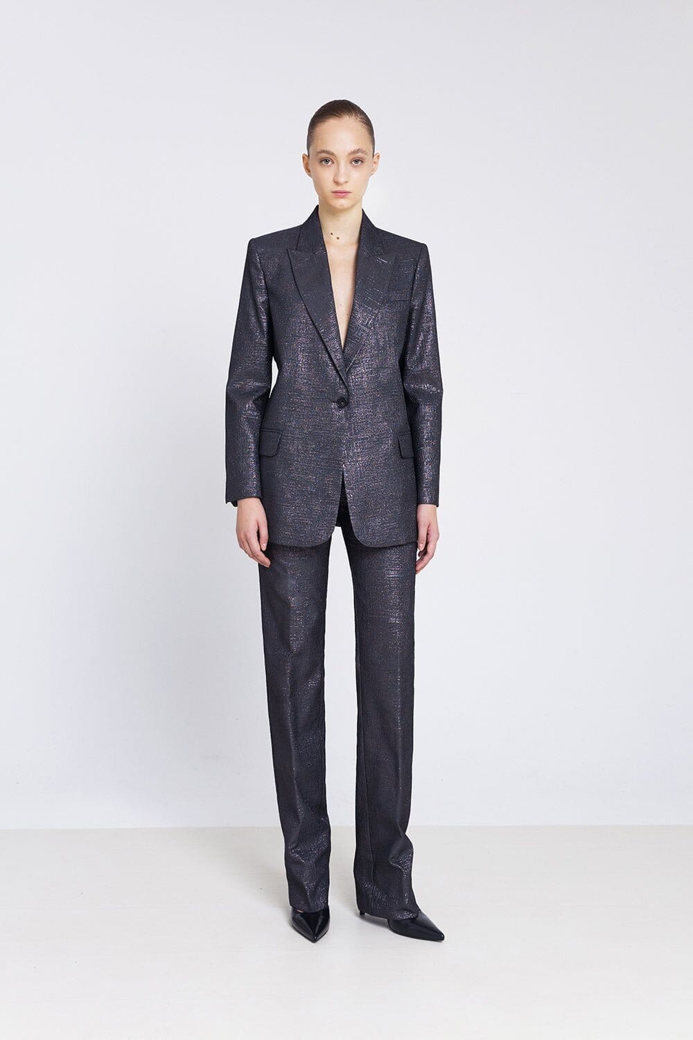 Pantalón recto jacquard gris