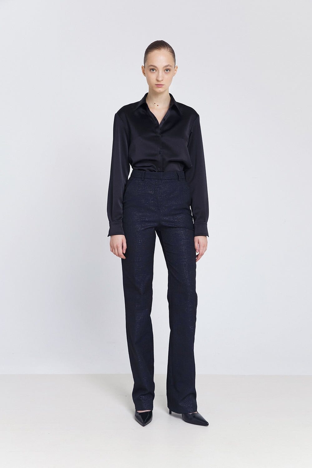 Pantalón recto jacquard azul marino