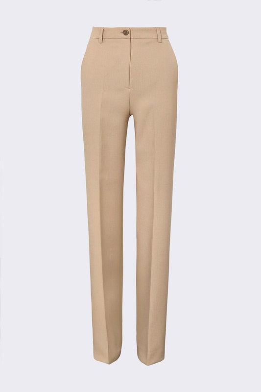 Pantalón recto de lana beige
