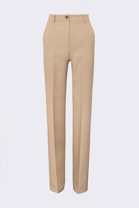 Pantalón recto de lana beige