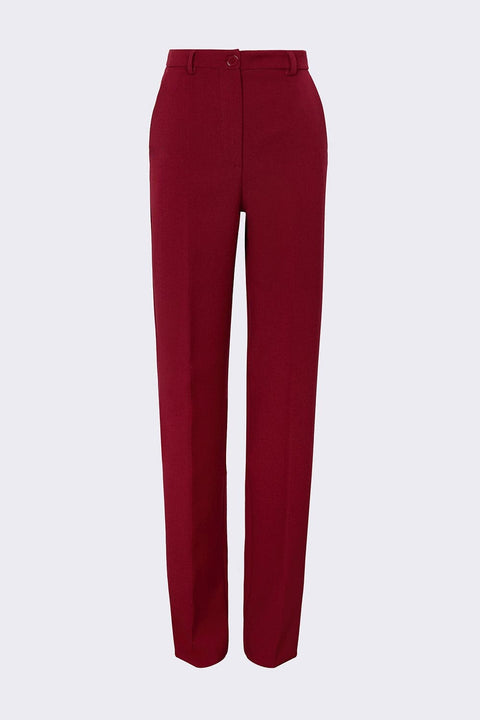 Pantalón recto de lana de color burdeos