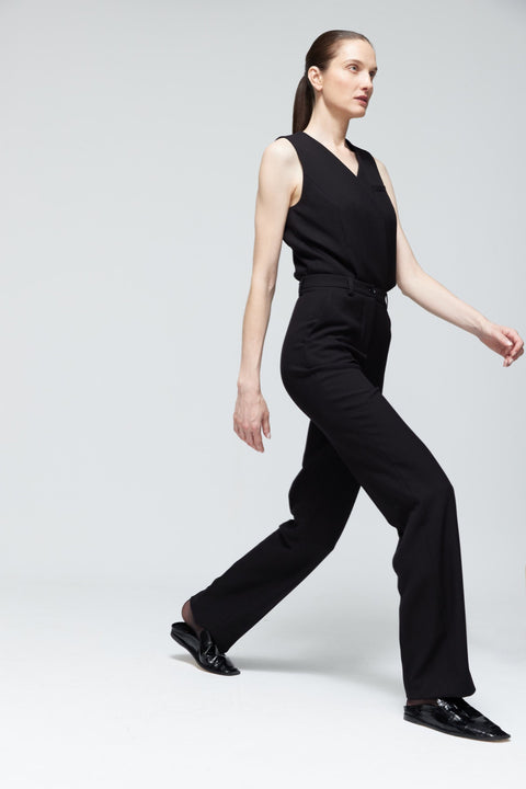 Pantalón recto de lana negro