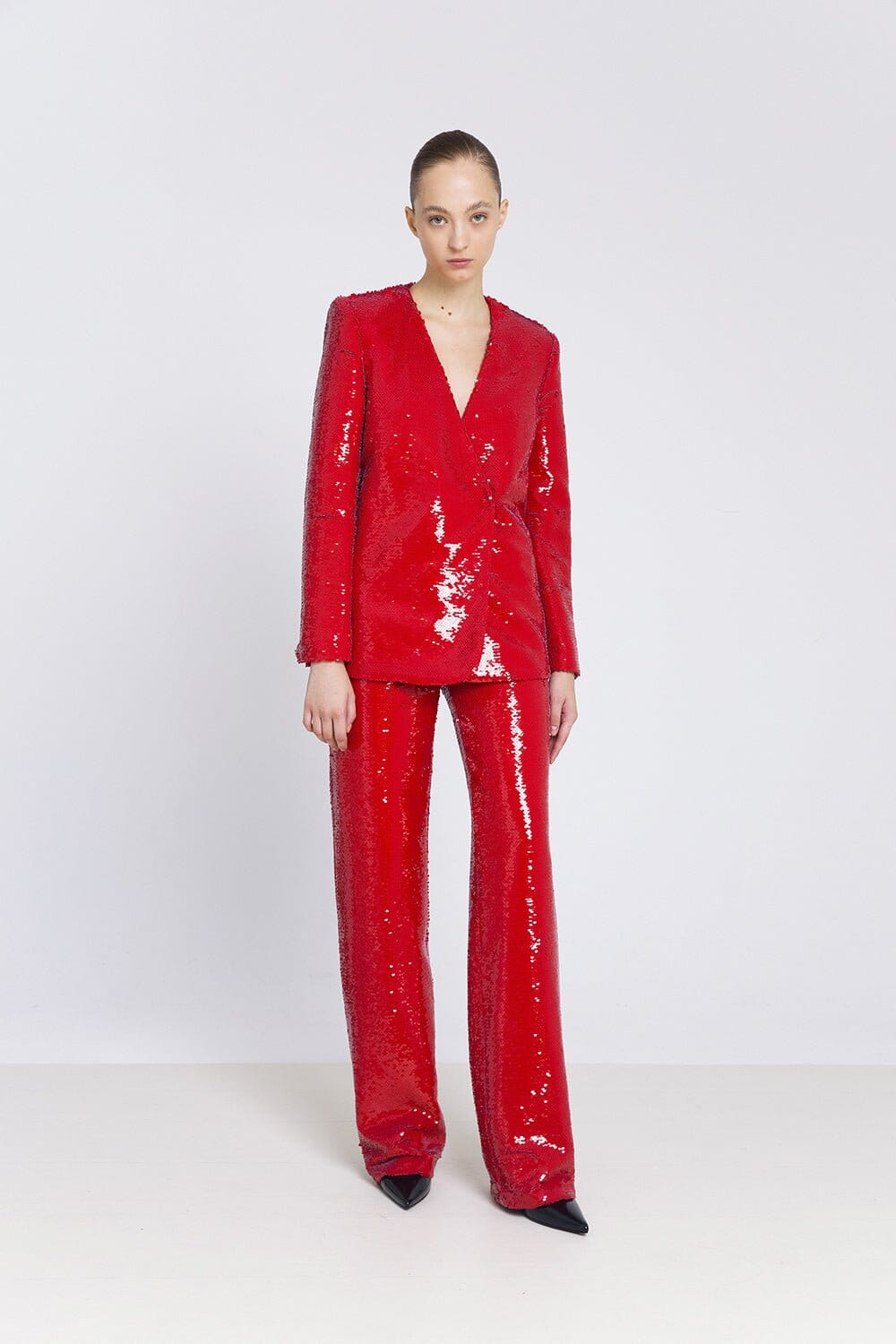 Pantalón recto lentejuela roja