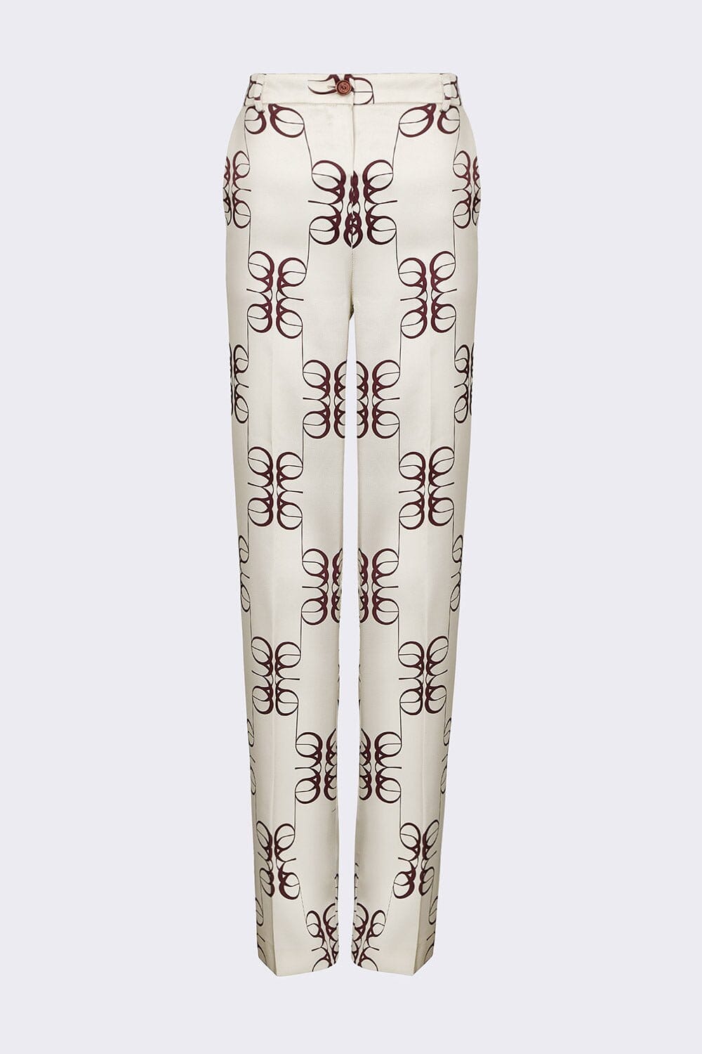 Pantalón recto satén estampado beige