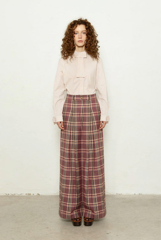 Pantalón Rosa Cuadros Granates