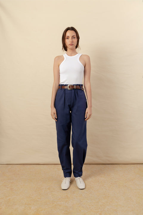 Pantalon Sofia boton canvas azul