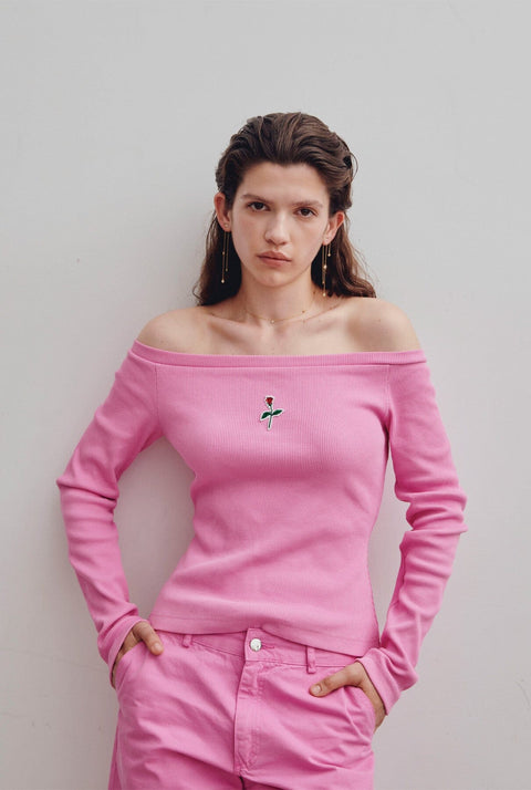 Pink Off-the-shoulder Tee