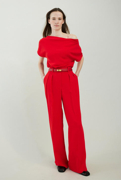 Pleated crepe straight pants