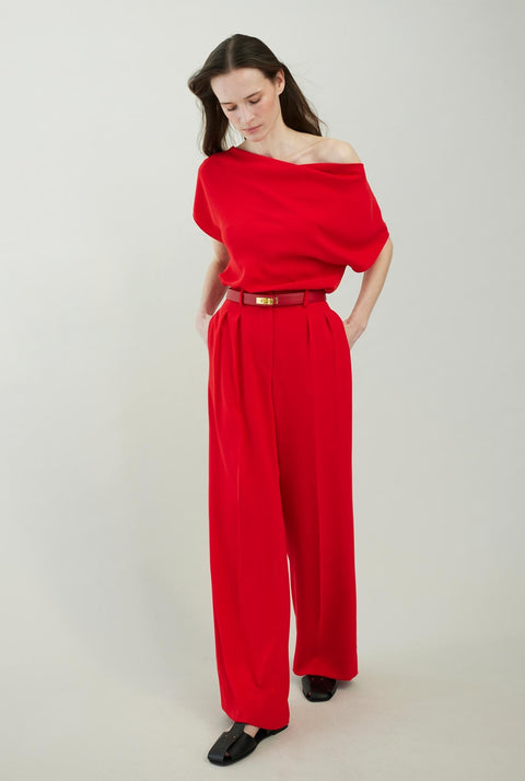 Pleated crepe straight pants