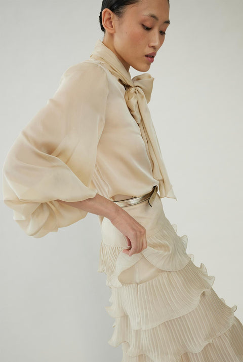 Silk chiffon blouse with bow