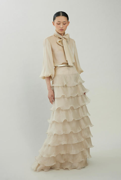 Silk chiffon blouse with bow