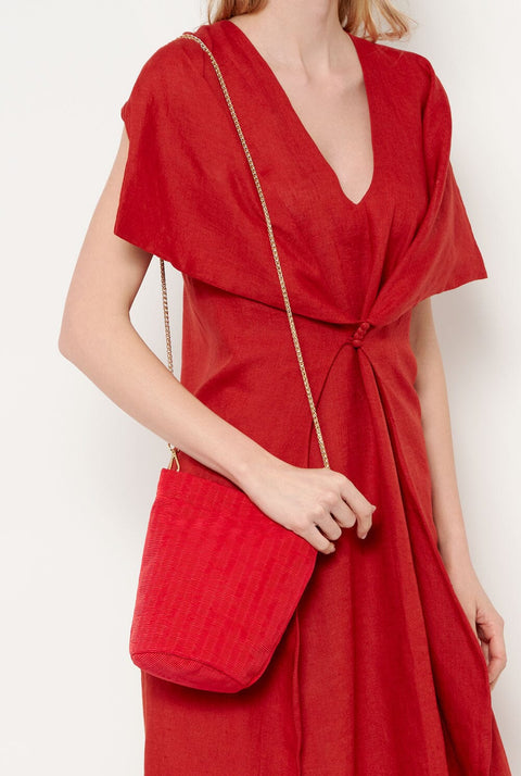 The Mini Cube Bag Raso Plisé red