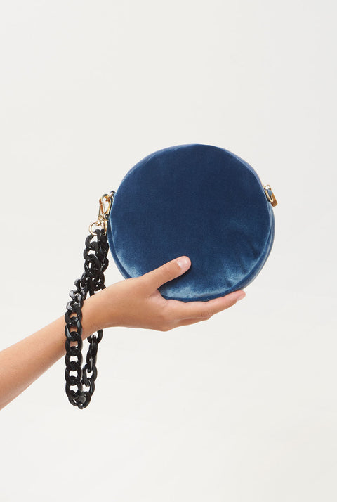 The mini round bag new velvet blue cielo