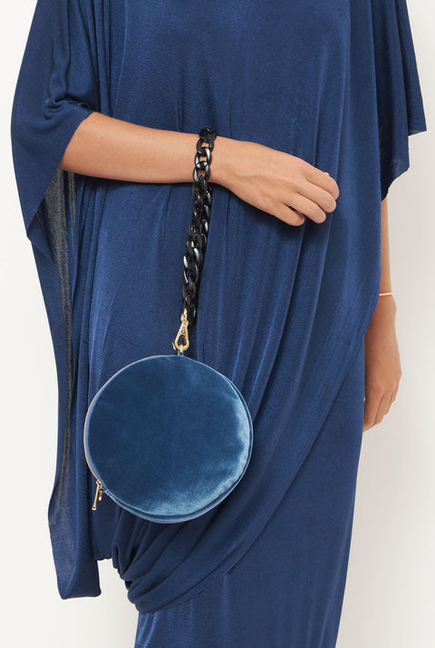 The mini round bag new velvet blue cielo