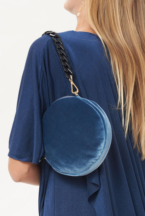 The mini round bag new velvet blue cielo