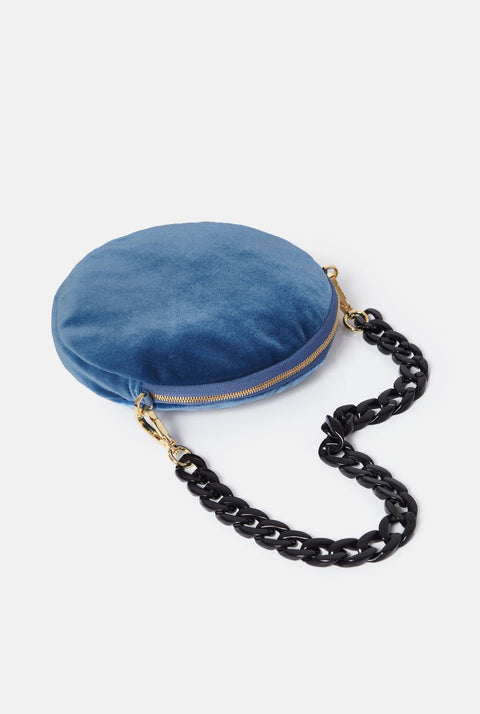 The mini round bag new velvet blue cielo