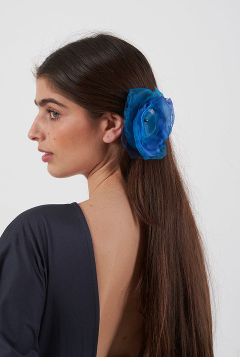 TOCADO BROCHE FLOR DE ORGANZA BLUE
