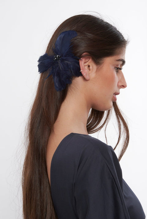 TOCADO MARIPOSA CON PLUMAS AZUL