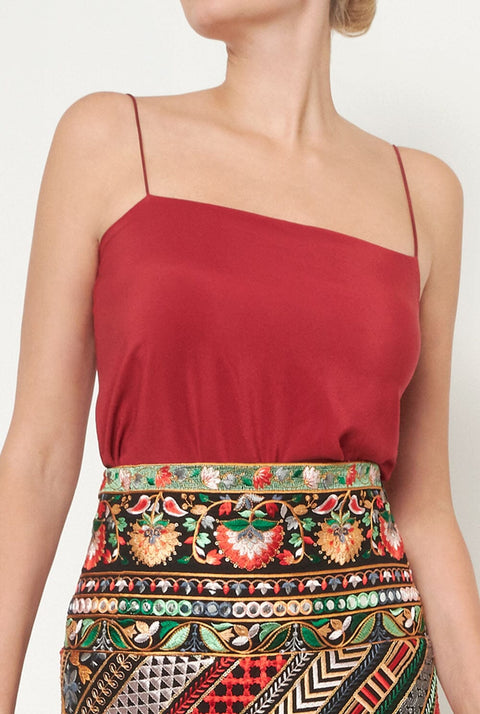 Top flor rojo/gris