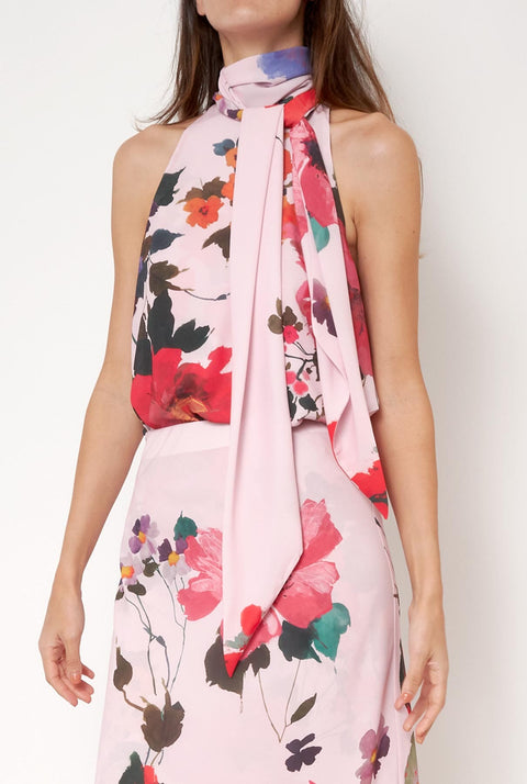 Top Halter con Lazada Flores Acuareladas