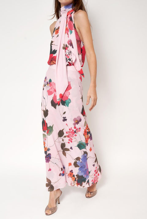 Top Halter con Lazada Flores Acuareladas