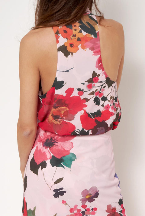 Top Halter con Lazada Flores Acuareladas
