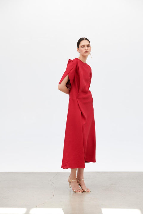 Vestido al bies con manga granate