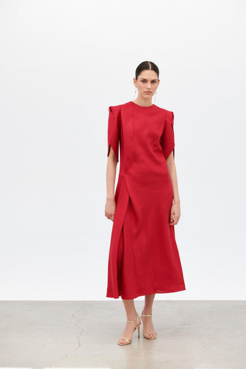 Vestido al bies con manga granate