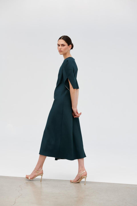 Vestido al bies turquesa de seda y lino