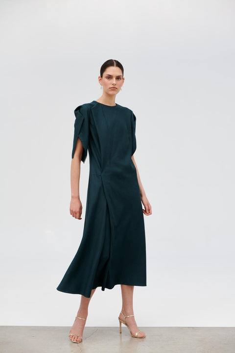 Vestido al bies turquesa de seda y lino