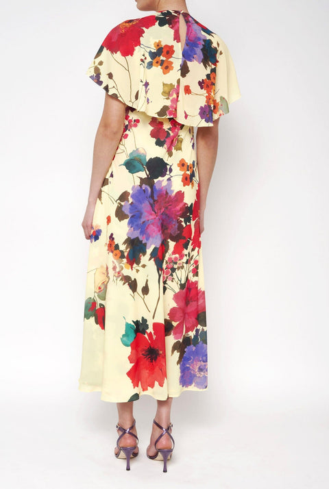 Vestido capelina flores acuareladas amarillo