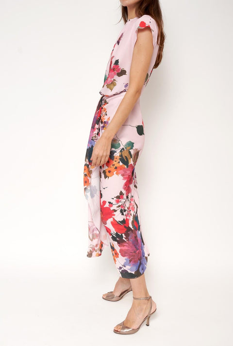 Vestido con falda nudo flores acuareladas