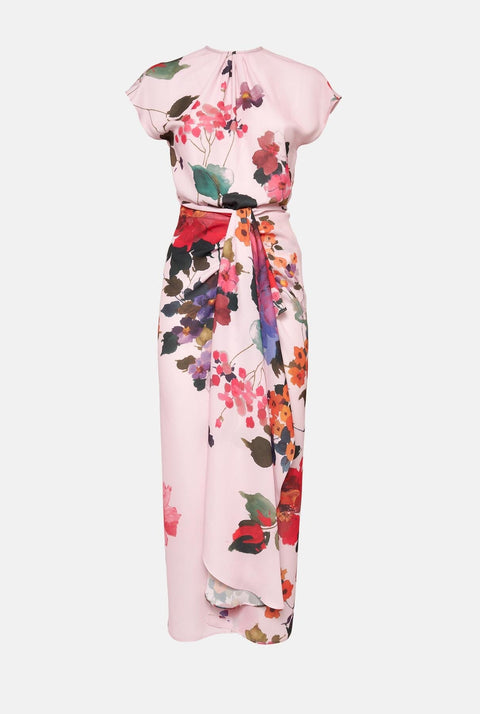 Vestido con falda nudo flores acuareladas