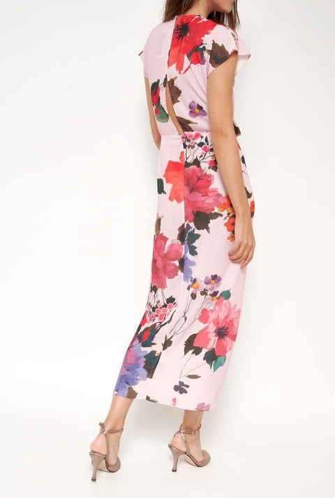Vestido con falda nudo flores acuareladas