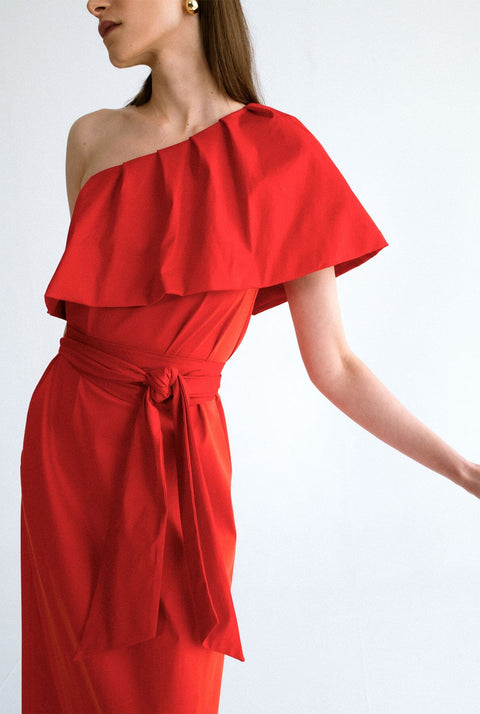 Vestido con volante - rojo