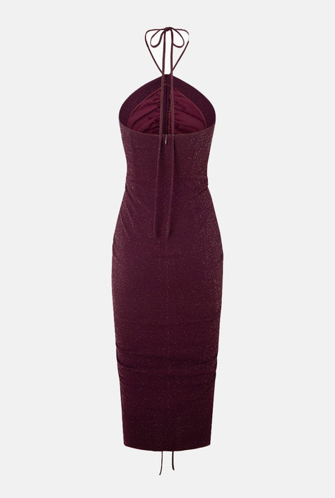 Vestido fruncido lurex punto granate