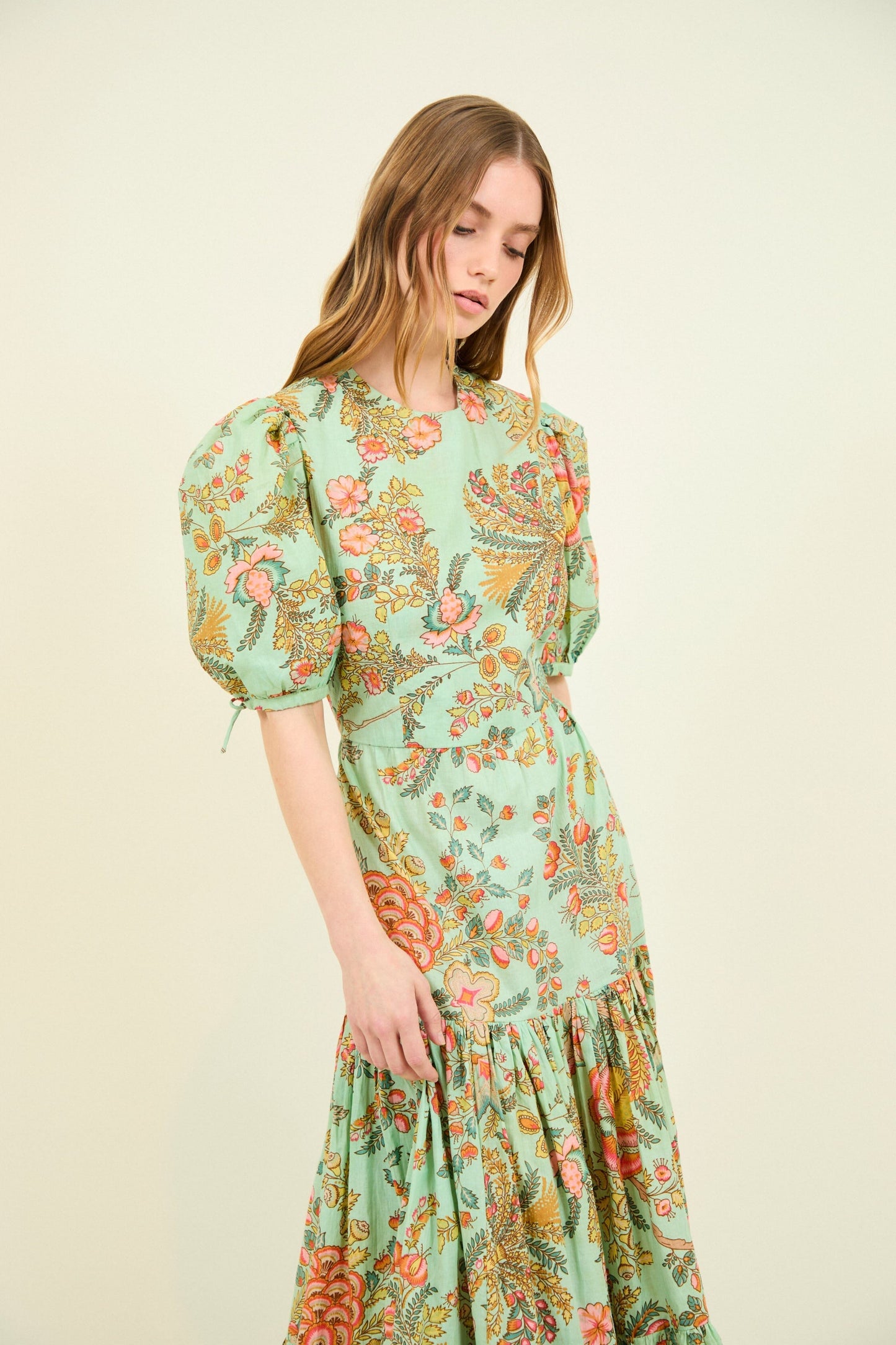 VESTIDO GABRIELLA FLORES TURQUESA