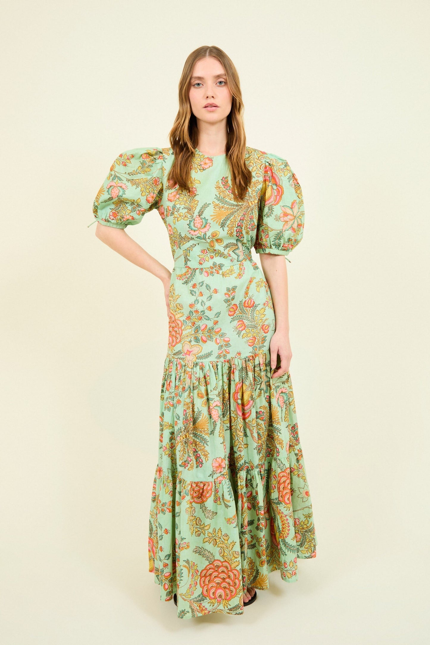 VESTIDO GABRIELLA FLORES TURQUESA