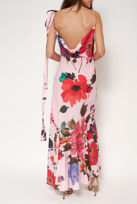 Vestido lencero asimétrico flores acuareladas