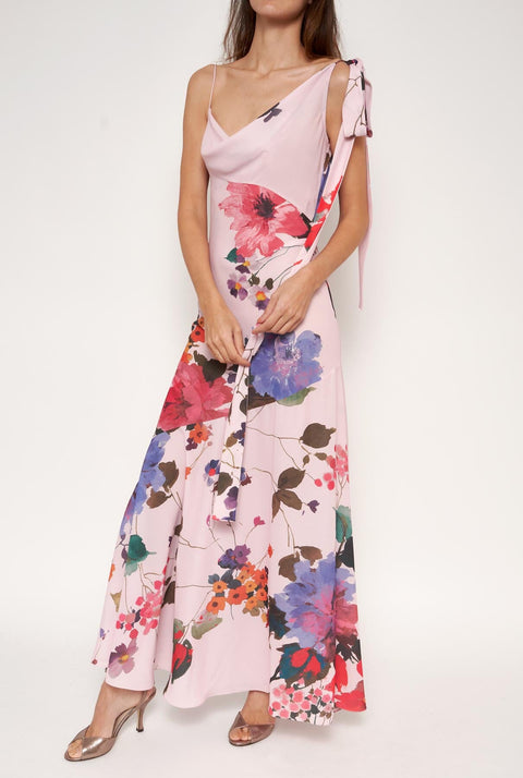 Vestido lencero asimétrico flores acuareladas