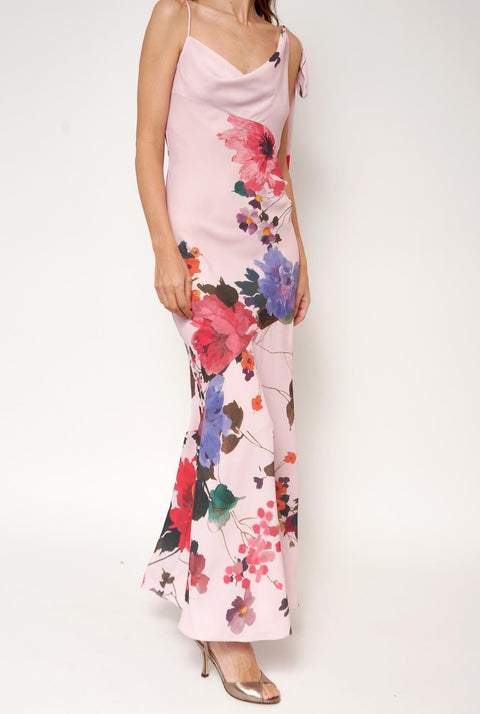 Vestido lencero asimétrico flores acuareladas