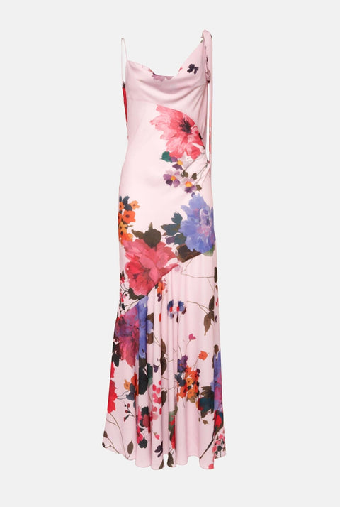 Vestido lencero asimétrico flores acuareladas
