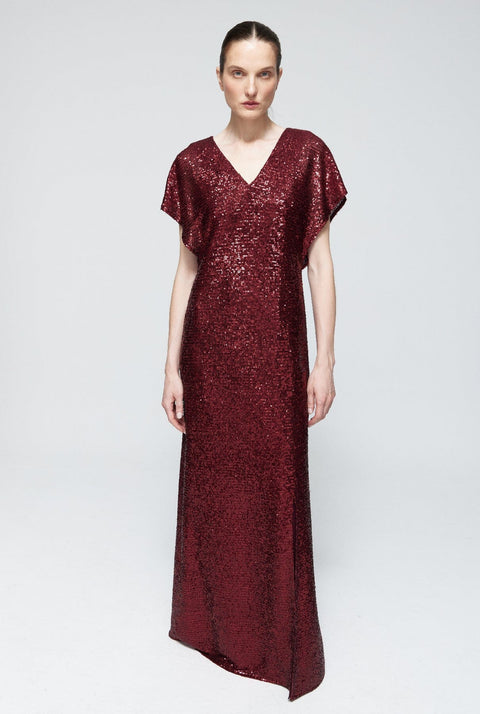 Vestido lentejuelas doble capa burdeos