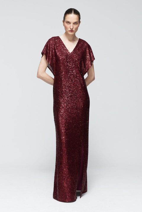 Vestido lentejuelas doble capa burdeos