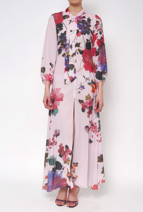 Vestido manga larga flores acuareladas
