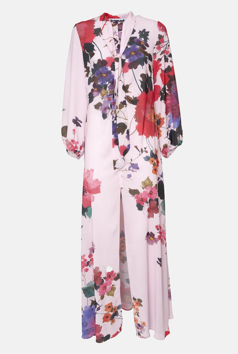 Vestido manga larga flores acuareladas