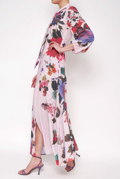 Vestido manga larga flores acuareladas