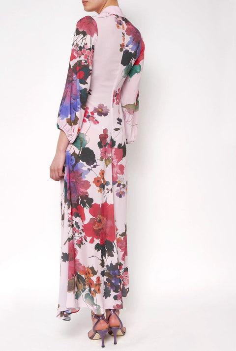 Vestido manga larga flores acuareladas