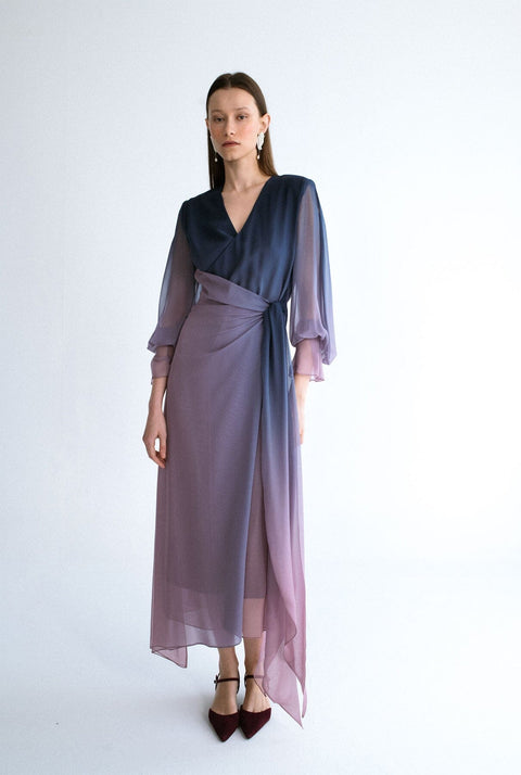 Vestido midi cruzado rose navy